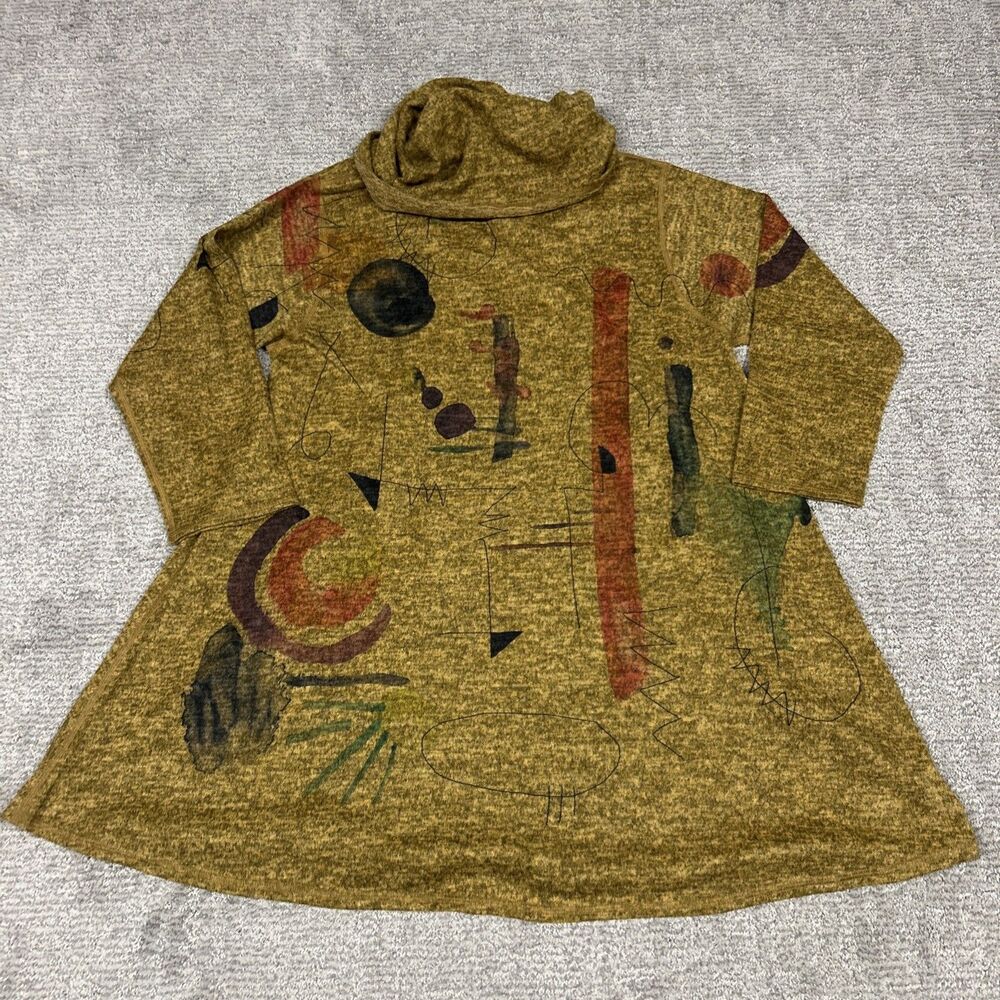 Et Lois Womens Large Blouse Tunic Top Artsy Soft Cozy Cowl Neck Stretch Gold - Picture 6 of 6